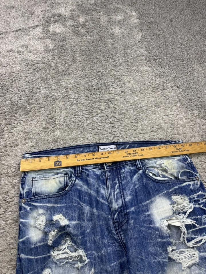 Pantalones cortos de jean Twenty Two 22 oz para hombre 38x14 lavado ácido desgastado rencor skater Foto 4 de 4