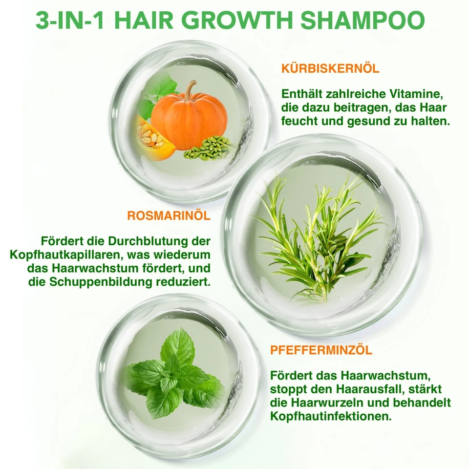 Shampoo Rosmarin Minze Kürbis Öl mit Biotin für Kopfhaut Pflege und Haarwachstum - Bild 4 von 4