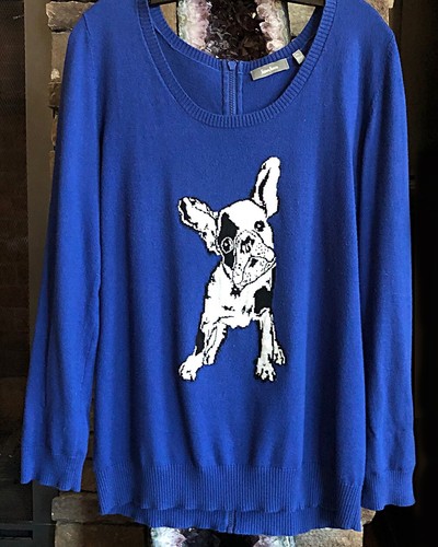 Neiman Marcus Blue Sweater Top French Bulldog Dog XLarge XL Excellent pre-owned