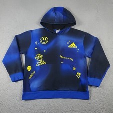 Adidas Sweater Boys Large Blue Black Casual Pullover Hoodie Sweatshirt Kids 