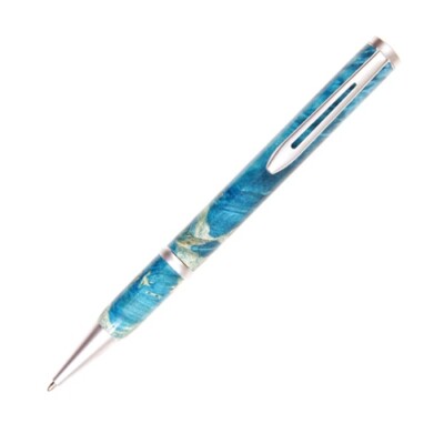 Longwood Twist Pen - Turquoise Box Elder, Brushed Satin Plating