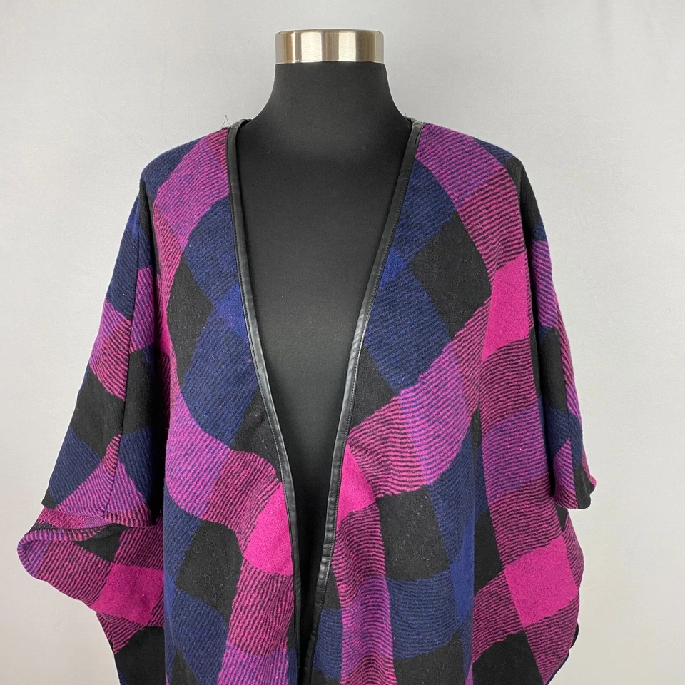 Maison Jules Cardigan Womens Beautiful Open Front Cape Plaid Attractive XXL - Image 2 of 4