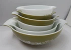 VINTAGE PYREX Green Flower Lot of 6 Casserole Dishes 1.5 2.5 1 4 No Lids