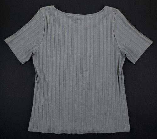 Prenda para mujer Eileen Fisher grande acanalada manga corta cuello de ballet gris zinc nueva con etiquetas - Imagen 8 de 12