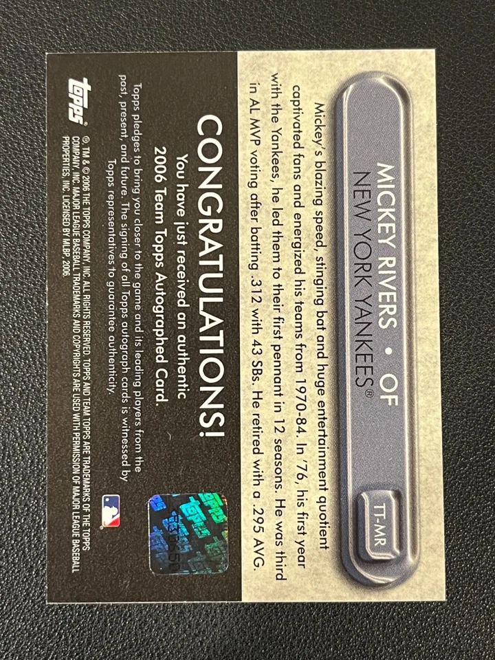 Mickey Rivers 2006 Team Topps Auto Yeankees TT-MR - Изображение 2 из 2