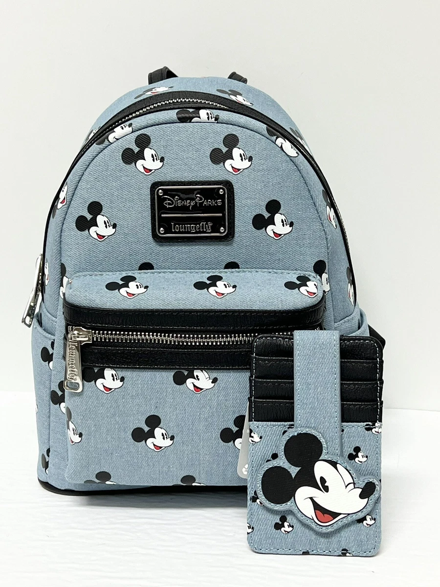 Disney Parks Loungefly Mickey Mouse Light Denim Mini Backpack &  Cardholder - NWT