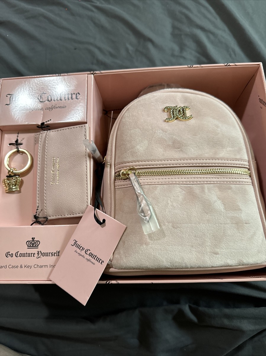 NEW Juicy Couture Pink Flash Velour Backpack and Card Case  display picture 1