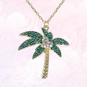 Authentic 2 Ct Round Cut Simulated Green Emerald Palm TreePendant 14K Yellow Gold Plated