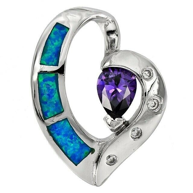 Amethyst & Australian Opal Inlay 925 Sterling Silver Pendant Jewelry OE3