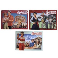 3 Budweiser Blechschild Werbeschild Bier Reklame Budvar Vintage Look 21x29,5 NEU