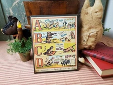 CUTE PRIMITIVE VICTORIAN VINTAGE STYLE CHILD ALPHABET ABC BOOK PAGE ANIMAL SIGN