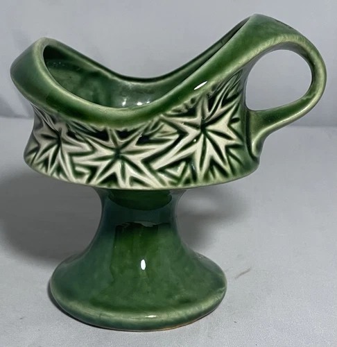 1968 McCoy Small Pedestal Planter Vase MPC-20USA Pottery Green Starburst Pattern