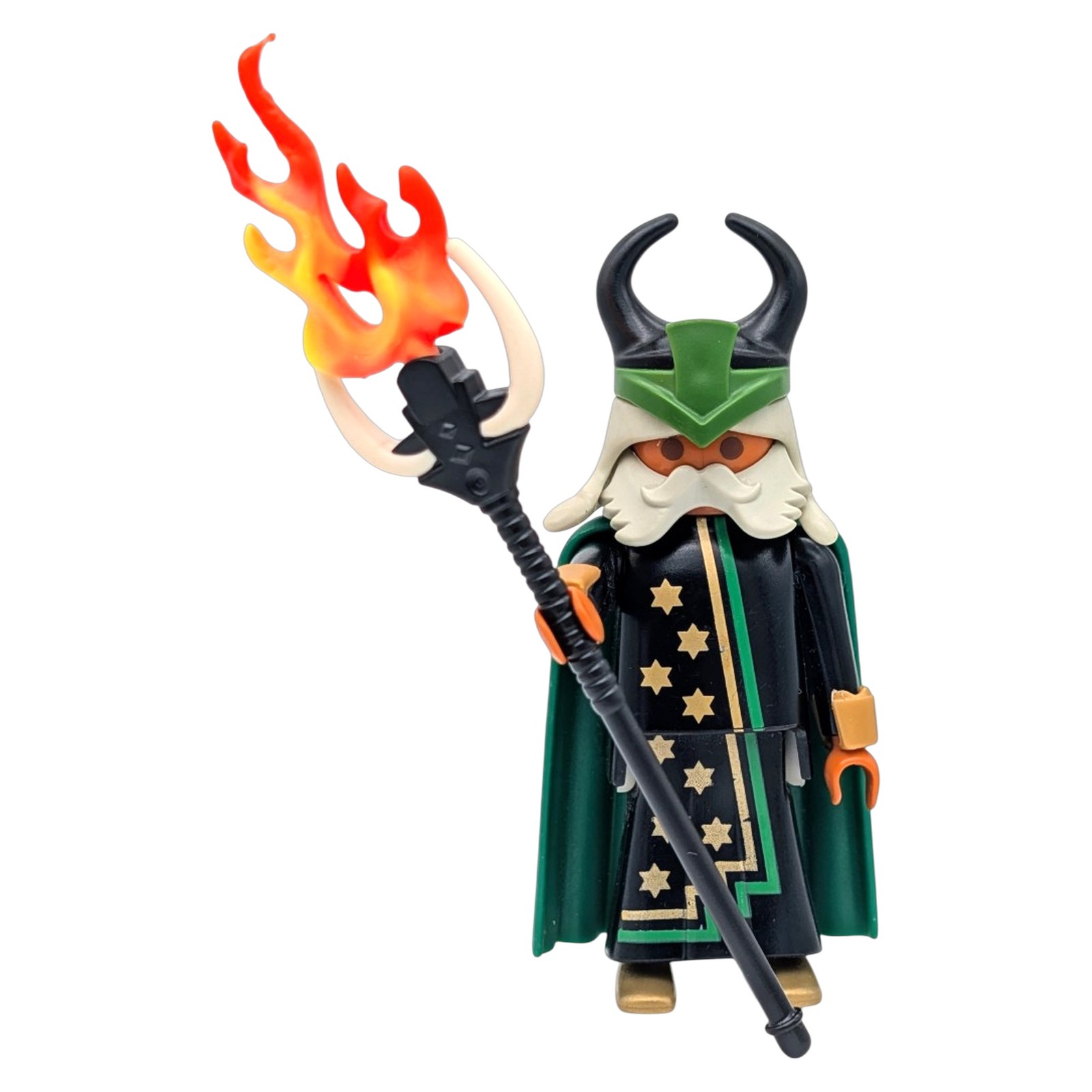 Playmobil figura mago verde negro cetro cuernos medieval castillo