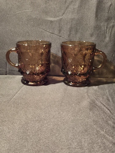 Set Of 2 Fire King Diamond Cut Amber Glasses Anchor Hocking Vintage 
