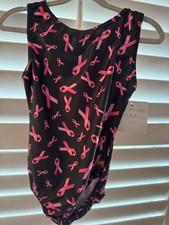 NWT FOXY  S Gymnastics dance LEOTARD Child 10 medium large BREAST CANCER BCA foxy