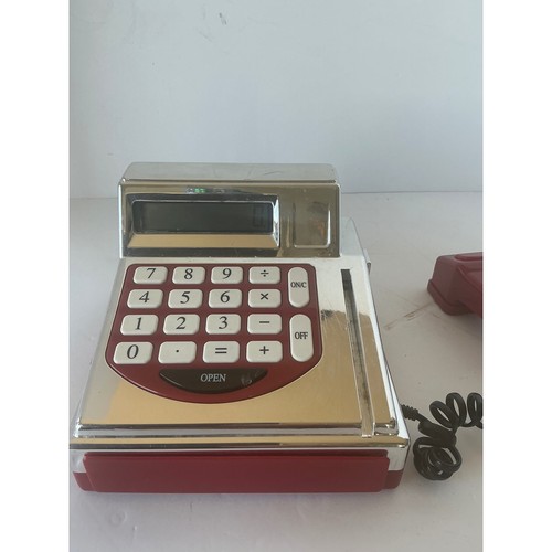 Battat Toy Cash Register Working Calculator Scanner Red Chrome OS Pretend Play