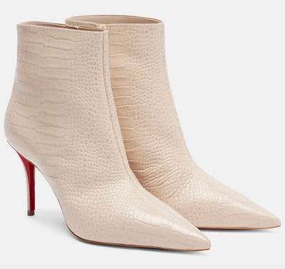 Christian Louboutin ベージュブーツ Christian Louboutin Miss Z Booty 80 Pearl Beige Croc Short Ankle