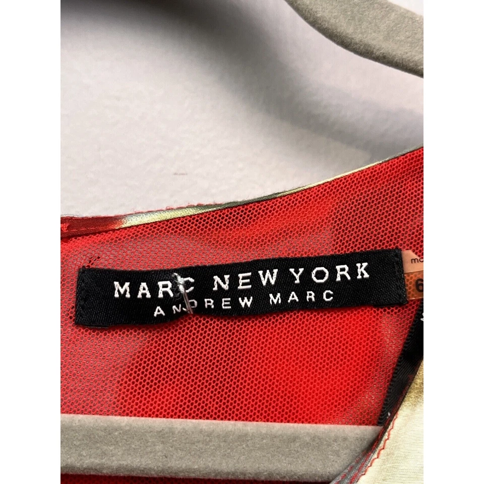 Vestido de seda Marc NY Andrew Marc para mujer talla 6 rojo floral bolsillos núcleo de cabaña Foto 4 de 4