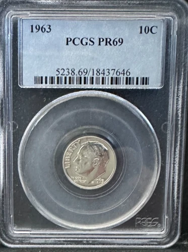 1963 Proof Roosevelt SILVER Dime PCGS PR69