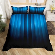 Kids Blue and Black Bedding Set Twin Size Geometric Abstract Ombre Duvet Cove...