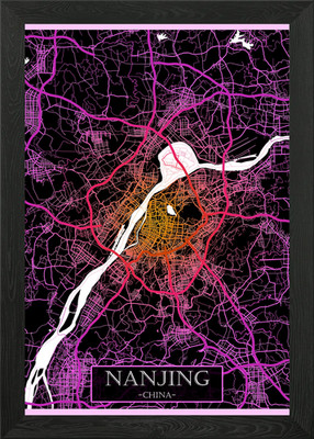 Nanjing China Road Map Framed Wall Art Poster Canvas Print Picture