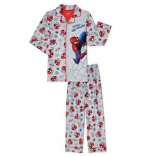 Marvel Spider-Man Boys Pajama Set Coat Style Sz 8 Wall Crawler Fleece Sleepwear