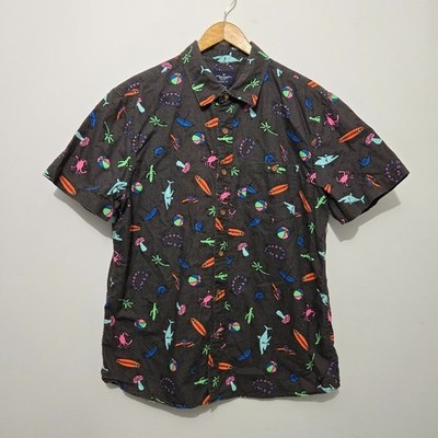 American Eagle Mens Beach All Over Print Button Up Shirt Sz L Vaca Surf Tropical
