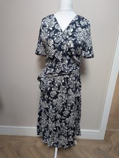 Lauren Ralph Lauren Floral Print Midi Faux Wrap Dress Navy Blue White Size 8