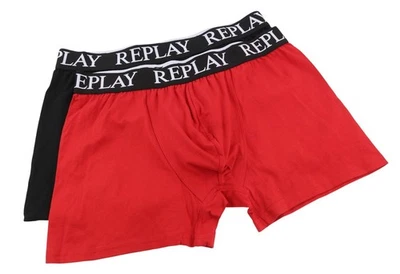 Replay Homme sous-Vêtements 2XL Noir Rouge Logo Coton Stretch Shorts 2er Paquet - Photo 1/4