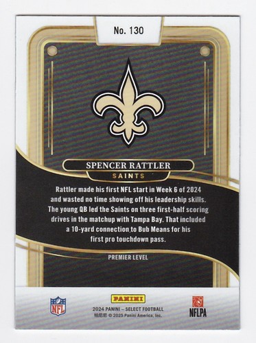 2024 Panini Select Premier Level #130 Spencer Rattler New Orleans Saints RC - Picture 2 of 2