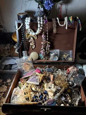 This is a large, assorted jewelry chest containing a Mix Of Wearable & Scrap 9lb