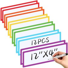 12 Pcs Large Magnetic Dry Erase Labels for Classroom, 12 x 4 Inch Rectangle M...