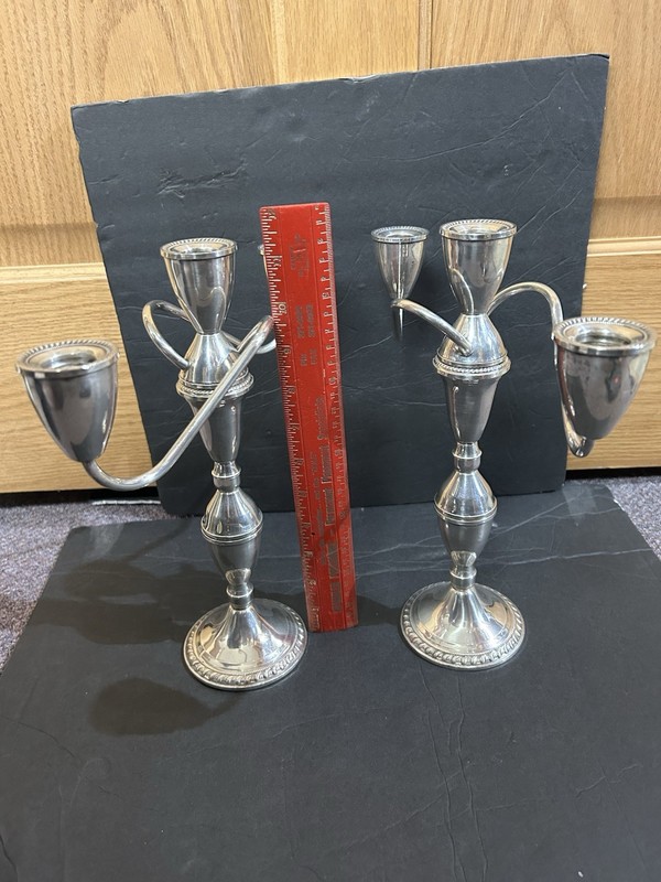 Pair Sterling Silver Duchin Weighted Candelabra 11”Ht, 10.5 Width,- Reduced