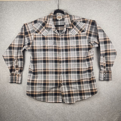 Ely Cattleman Shirt Mens Extra Large Brown Plaid Pearl Snap Western Cowboy Rodeo