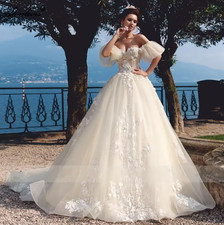Luxury Sweetheart Bead Sparkling Wedding Dress A-line Lace Applique Fluffy