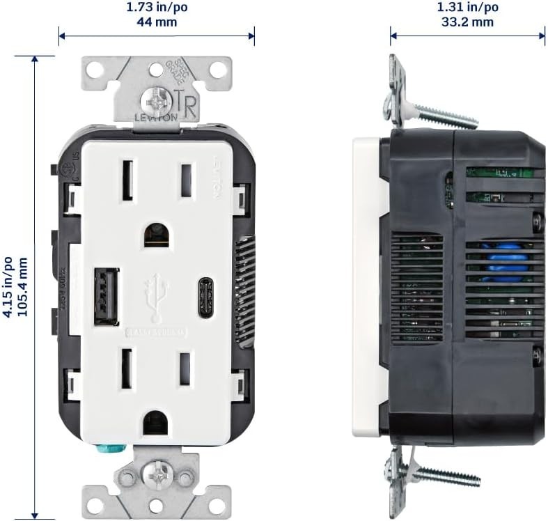 Leviton Decora Plus USB In-Wall charger Outlets - White, Pack of 2