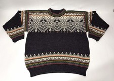 Dale of Norway XL Pure New Wool Fair Isle Knit Sweater Black Multicolor Pullover