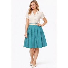 Talbots Teal Pleated Skirt 2P Polka Dot A Line Midi Classic Retro Style