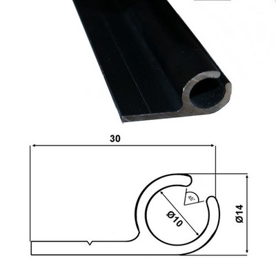 (8 /m) Kederschiene 2,80 m Alu SCHWARZ eloxiert C35 14x30mm Zeltkeder 45°