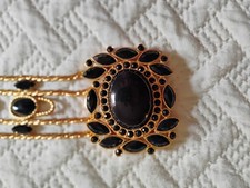 33 Inch Black & Gold Cabochon Belt Juliana/KJL Style Rhinestone Statement Piece