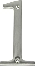 4-Inch Brushed Nickel Flush-Mount House Number 1 Modern Address Plaque