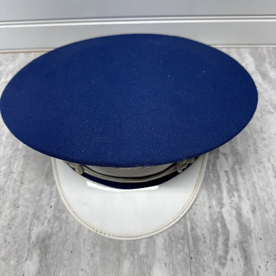 Sombrero de banda de marcha vintage AZUL BLANCO tono plata emblema de arpa Ostwald headware Foto 2 de 4