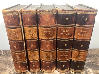 Friedrich Schiller Complete Works 5 Volume Partial Set 1887 Leather Antique Book - Image 1 of 4