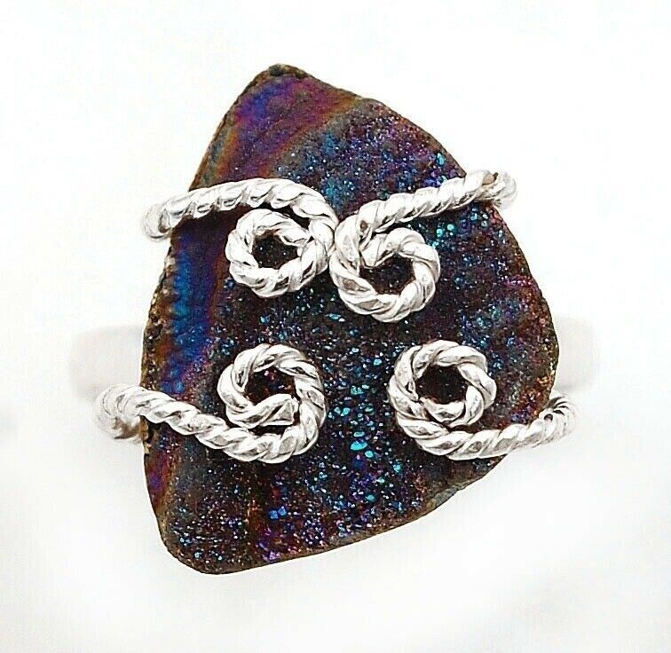 Natural Titanium Druzy 925 Solid Sterling Silver Ring Sz 7.5