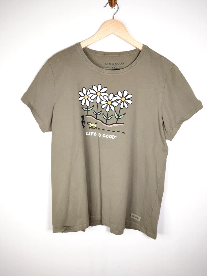 Life Is Good Crusher 女式橄榄花卉花园图案 T 恤学院风 Artsy XXL — 第 2/4 张图片