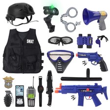 deAO Police Officer Costume for Kids Role Play Set with a Toddler, Black