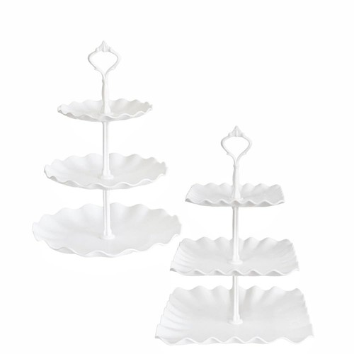 2 Set of 3-Tier Plastic Cupcake Stand Dessert Plates Mini Cakes Fruit Candy D...