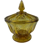 Anchor Hocking Fairfield Honey Gold Amber Lidded Candy Dish VTG 1970's USA