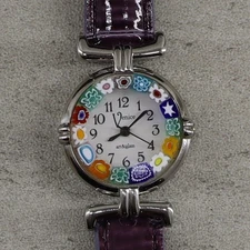 Venice Art & Glass Murano Millefiori Watch Purple Band - New Battery Working EXC