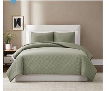 Brooklyn Loom Woven Texture Green King 3 Piece Duvet Set, Solid King Cotton